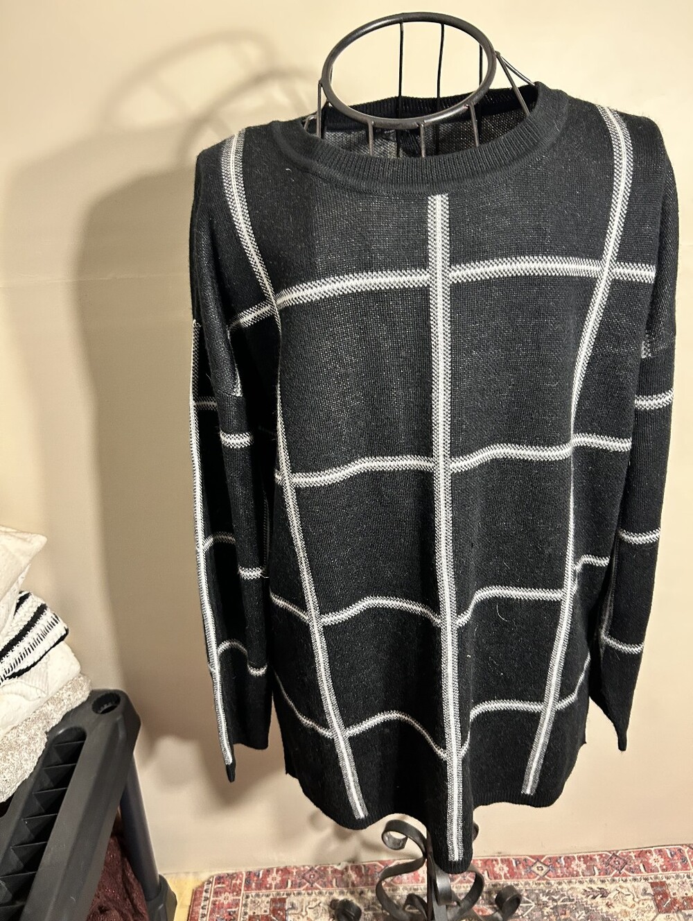 size large womens knit sweater casual dress black white striped  shirt top